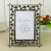 Flower With Red Rhinestones Silver Alloy Photo Frame