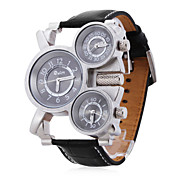 Orologio analogico, al quarzo, da uomo, con cinturino in pelle, 3 fusi orari - Nero