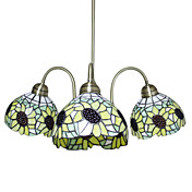 Tiffany Glass Chandeliers with 3 Lights in Sunflower Design