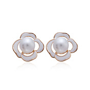 Eleganti Placcato in oro 18k Fiore Orecchini di perle