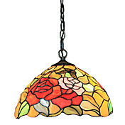 Contemporary Tiffany Pendant Lights with 2 Lights in Glass Shade Roses Pattern