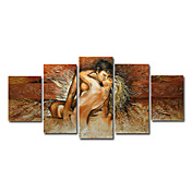 pintado à mão pintura a óleo de pessoas com quadro esticado - conjunto de 5