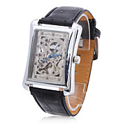 los hombres de la PU analógico reloj mecánico casual (negro)