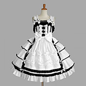 Sleeveless Knee-length White Cotton Black Lace Princess Lolita Dress