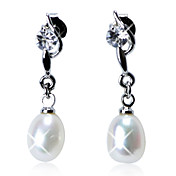 Eleganti Sterling Silver Fresh Orecchini di perle di cristallo con