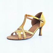Customized Women's Satin T-Strap Latin / Ballroom Dance Performance Shoes With Rhinestone (More Colors)