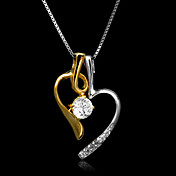 Fine smykker Elegant to halv Hjerte Kombiner Zircon Sterling Sølv halskjede