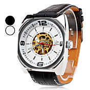 los hombres de la PU analógico reloj de pulsera mecánico automático (negro)