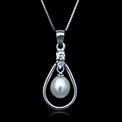 Fine smykker Elegant Silver profil Zircon Freshwater Pearl Sterling Sølv halskjede
