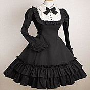 Flare Sleeve Knee-length Black and White Cotton School Lolita Dress