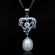 Fine Jewelry Elegante Süßwasser-Zuchtperlen Zircon Two Fish Sterling Silber Halskette