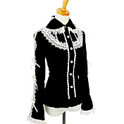 Negro de manga larga de algodón Blusa Lolita princesa de encaje