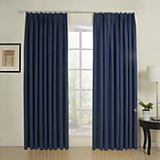 (Two Panels) Solid Navy Linen Lined Curtains