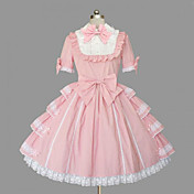 Manga corta hasta la rodilla vestido de color rosa y blanco algodón dulce lolita