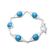 Elegant Fashion Jewelry Five Round Imitation Gem Stone Silver Plate Bracelet