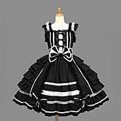 Sleeveless Knee-length Black Cotton White Trim Sweet Lolita Dress