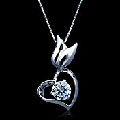Fine Jewelry Unique Zircon Fly Heart Sterling Silver Necklace