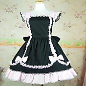 Sleeveless Knee-length Black Cotton White Lace Shiro& Kuro Lolita Dress