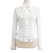Met lange mouwen Wit Katoen Sweet Lolita Blouse met Strik en de Kant