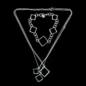 Gorgeous Silver Plated Mujeres Square Enlaces Joyería Set incluyendo el collar, pulsera