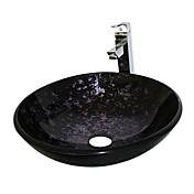 VT4232 Tempered Glass Vessel Round Sink With Single Handle Faucet and Pop-Up drain and Mounting Ring