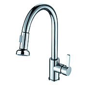 Pull Out Single Handle Solid Brass Kitchen Faucet-Chrome Finish