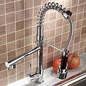 Solid Brass Spring Kitchen Faucet with Two Spouts - Chrome Finish