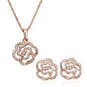 Crystal Flower Shaped 18K Gold Jewelry Set With Rhinestone Including Necklace,Earring