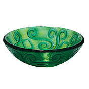 VT5002 Antique Tempered Glass Vessel Round Sink With Mounting Ring and Water Drain