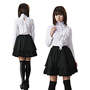 Long Sleeve Knee-length White and Black Cotton Ruffle Cravat Casual Lolita Outfit