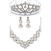 Liga Chic com strass / imitação de pérolas Jogo da jóia das mulheres, incluindo colar, brincos, tiara
