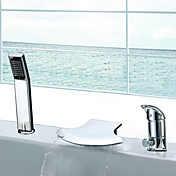 Waterfall Two Handles Contemporary Widespread Chrome Finish Tub Faucet With Handshower