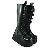 Handmade Nero Cuoio 9 centimetri Piattaforma Paese Lolita Stivali
