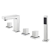Chrome Finish Three Handles Widespread With Brass Handled Shower Head Tub Faucet