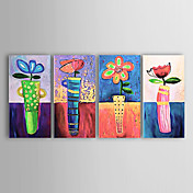 dipinto a mano olio su tela con cornice floreale allungata - set di 4