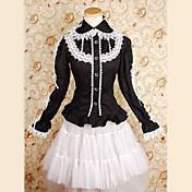 Lange mouwen knie-lengte Zwart Katoenen White Lace Gothic Lolita Blouse