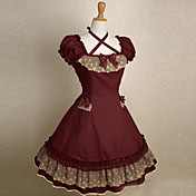Short Sleeve Knee-length Cotton School Lolita Dress with Lace