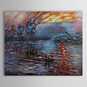 hand-painted pintura a óleo do nascer do sol por Claude Monet com moldura esticado