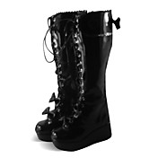 Håndlavet Sort PU Læder 7cm Wedge Prinsesse Lolita Boots