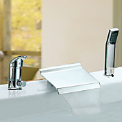 Chrome Finish Waterfall Two Handles Contemporary Widespread Tub Faucet With Handshower