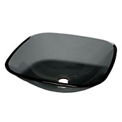 Contemporary Transparent Tempered Glass Square Bathroom Sink with Water Drain and Mounting Ring