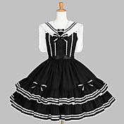 Ærmeløs Knælang Black Cotton Søde Lolita Kjole