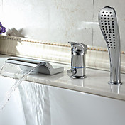 Chrome Finish Contemporary Waterfall Widespread Tub Faucet With Hand Shower