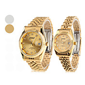 Paar Stil Mode unisex Edelstahl Analog Quarz-Armbanduhr (silber)