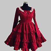 Long Sleeve Knee-length Red Cotton Sweet Lolita Dress