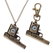 Unisex Gun Stil Legierung Analog Quarz Schlüsselbund Halskette Uhr (Bronze)