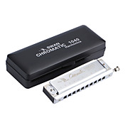 Swan - (SW1040-3) 10 Hole 40 Tone Chromatic Harmonica with Plastic Box (Laser-printing Silver Finish)