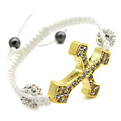 Estilo Shamballa Ouro Pulseira Cruz (Branco)
