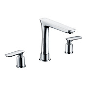Contemporary Chrome Finish Widespread Two Handles Bathroom Sink Faucet