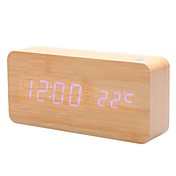 caqui de madera de color azul claro diseño escritorio despertador termómetro calendario (usb/4xaa)